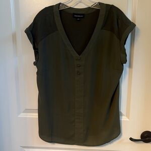 Forest Green V-Neck Buttoned Blouse